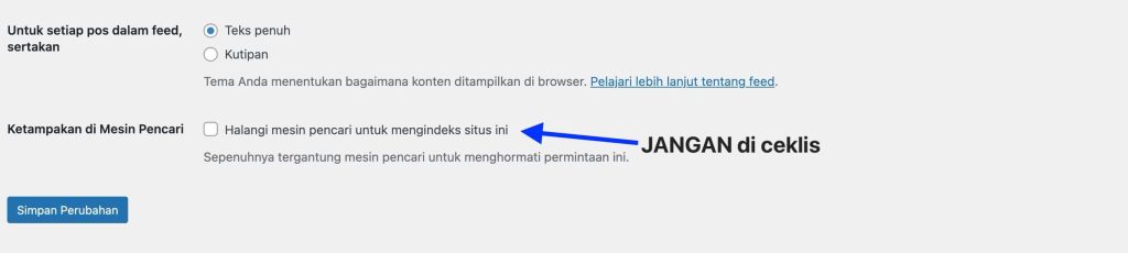 pengaturan reading settings agar website muncul di pencarian google
