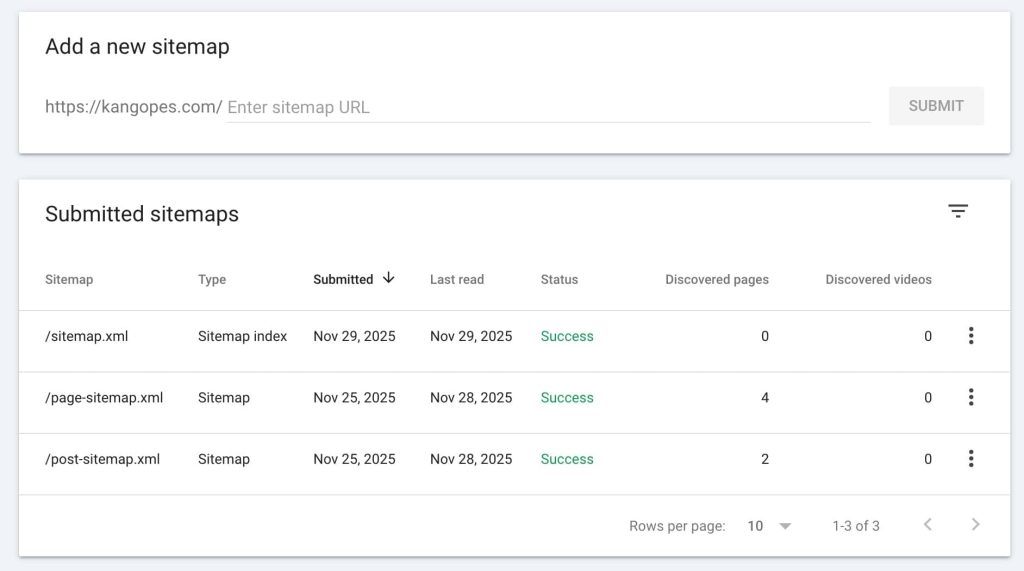 tampilan submit sitemap ke Google Search Console