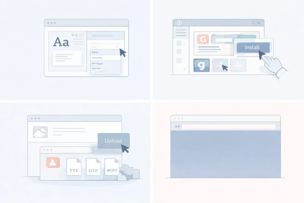 Ilustrasi berbagai metode mengganti font di website WordPress