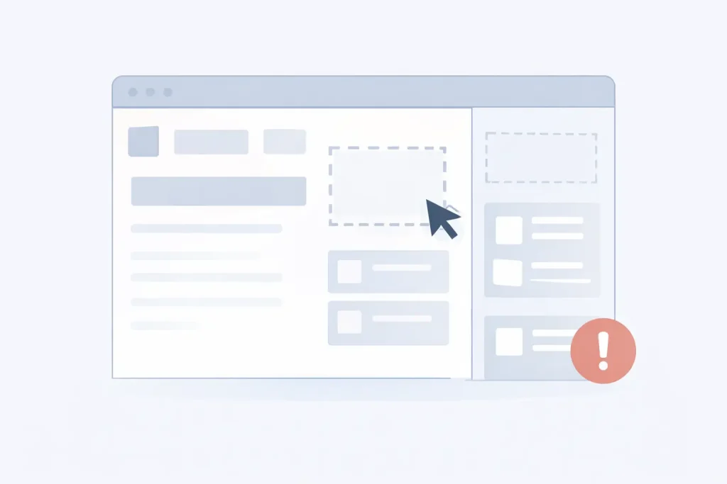 Ilustrasi tampilan website WordPress dengan area widget sidebar yang tidak tampil