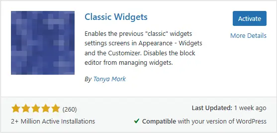 gambar plugin Classic Widgets